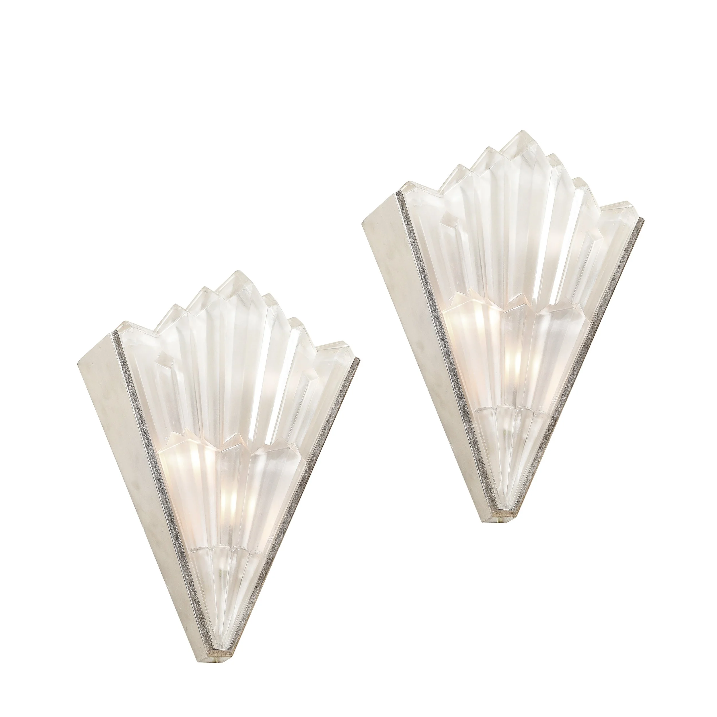 Pair of Art Deco Skyscraper Style Frosted Glass Sconces W